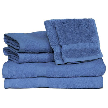 Deluxe 6-Piece Cotton Terry Bath Towel Set, Marine