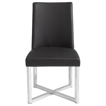 Moesen Modern Dining Chair - Gray/Black/White  Leather, Black
