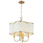 Maxim Lighting - Clover 4-Light Chandelier - A classic scalloped fabric shade with decorative metal trim and rivets. Using an Off-White linen fabric shade, and accented with Aged Brass metalwork, this design is timeless and elegant.