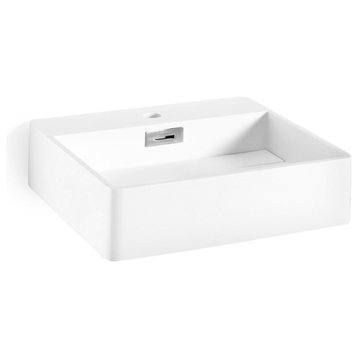 Mamon Wall Hung/Vessel Bathroom Sink in White Mattstone, 18.9" L X 17.0" W X 4.8