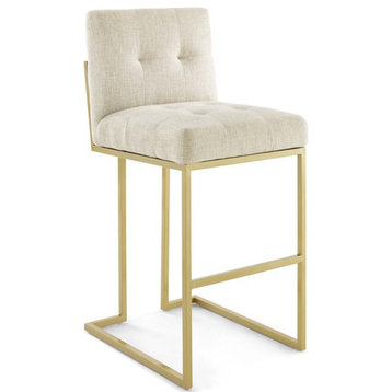 Hawthorne Collections 30" Modern Fabric Tufted Bar Stool in Beige/Gold