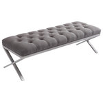 Armen Living - Armen Living Milo Bench, Gray - Our fancy clean lined tufted Milo bench in Gray fabric and brushed stainless steel legs in a crossed pattern is fashioned to make a statement in any home. It is functional and long enough to fit a few guests while entertaining in your home. It can be used in multiple parts of the home, and can serve both functional and decorative purposes. You can place this beautiful bench, in your bedroom, hallway, living room, den or even in your home office. The stainless steel cross leg creates balance and sturdiness to adequately support seated guests.