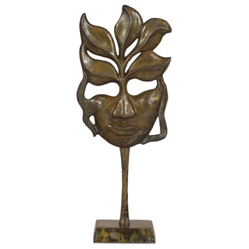 Caine Handcrafted Aluminum Decorative Face Accessory with Stand, Brass