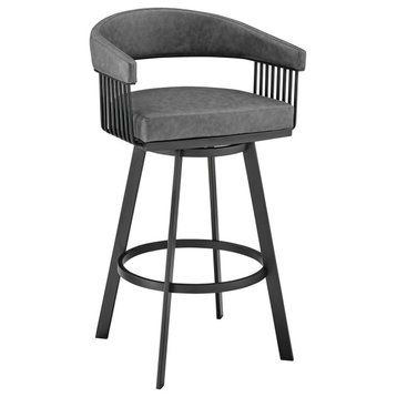 Chelsea 26" Swivel Bar Stool, Black Finish and Gray Faux Leather