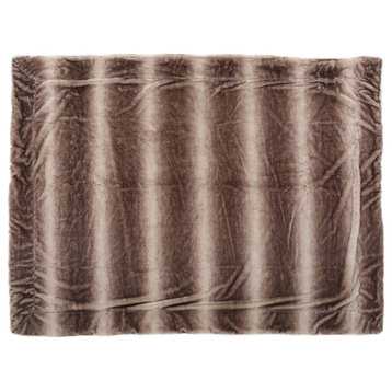 Tuscan Faux Fur Throw Blanket, Oak Brown Stripes