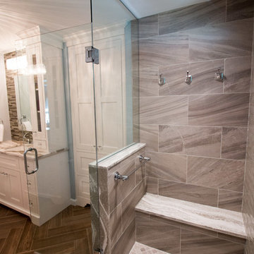Modern Artisan Glass Bathroom Remodel w/ Cambria Oakmore Countertops