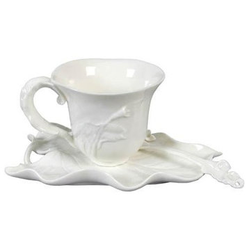 Calla Lily Coffee Cup Set With Spoon, Wht, Calla Lily, Fine Porcelain