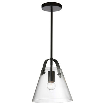 Polly Contemporary 1 Light Clear Matte Black Glass Pendant