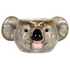7.75 Inches Round Ceramic Koala Head Planter, Holds 5 Inches Pot, Grey and Black