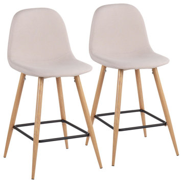 Pebble Counter Stool, Set of 2, Natural Metal, Beige Fabric