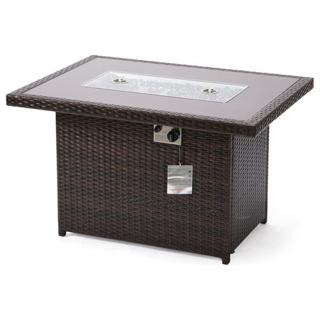 Mace Wicker Patio Modern Propane Fire Pit Table