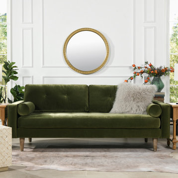 Nicholas 84.5" Mid-Century Modern Sofa, Olive Green Performance Velvet