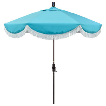 7.5' Bronze Surfside Patio Umbrella With Ribs and White Fringe, Aruba