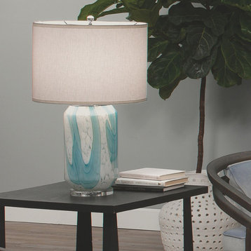 Pale Blue Glass Abstract Watercolor Table Lamp 27 in Contemporary Cylinder