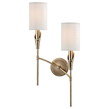 Hudson Valley Tate 2 Light Right Wall Sconce, Aged Brass