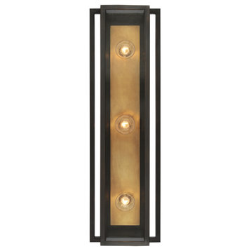 Halle Vanity Light, 3-Light, Bronze and Hand-Rubbed Antique Brass, 24"H