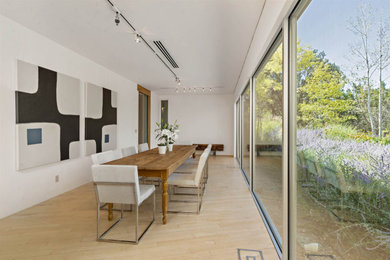 Example of a large southwest light wood floor and beige floor enclosed dining room design in Other with beige walls