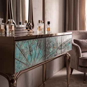 Luxury Stone Inlay Console Table with Three Drawers | Custom Natural Stone Entry