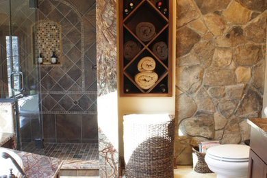 Example of a large multicolored tile and ceramic tile ceramic tile bathroom design in Philadelphia with beige walls