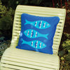 Blue Fish Organic Cotton Coastal Throw Pillow Cover, Sapphire Blue