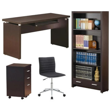 Home Square 4 Piece Set with Mobile File Cabinet Bookcase Office Chair & Desk