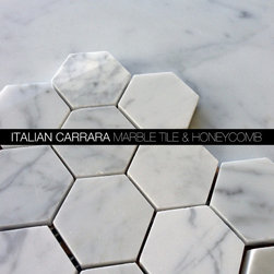italian Carrara Tile and 2" Honeycomb Mosaic - Mosaic Tile