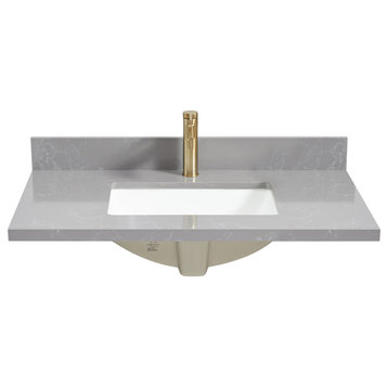 Malaga Composite Stone Vanity Top With Ceramic Sink, Reticulated Gray, 37"