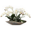 Cream White Orchids Faux Arrangement in Small Metal Tray