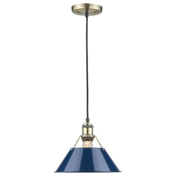 Orwell AB 1 Light Pendant - 10" in Aged Brass with Navy Blue Shade