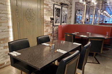 Inspiration for a large timeless porcelain tile and beige floor kitchen/dining room combo remodel in Ottawa with no fireplace