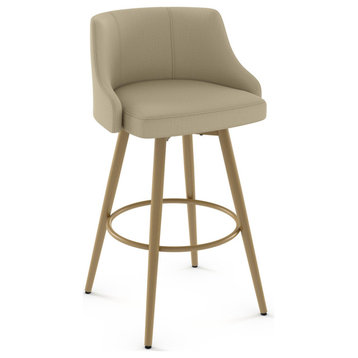 Amisco Duncan Swivel Counter and Bar Stool, Beige Fabric / Golden Metal, Bar Height