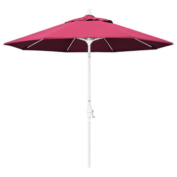 9' White Collar Tilt Lift Fiberglass Rib Aluminum Umbrella, Hot Pink