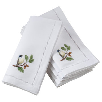 Bluebird Embroidery Cotton Napkins With Hemstitch Border, Set of 6, 20" x 20"