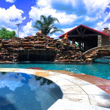 yorktown pool, water feature and outdoor living complex