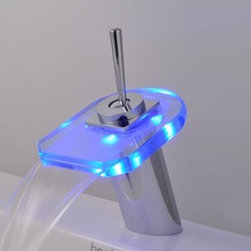 Contemporary Single Handle Waterfall LED Chrome Bathroom Sink Faucet - T0803F - Bathroom Sink Faucets
