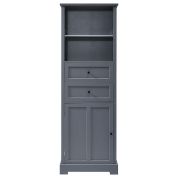 66" Wood 1-door Tall Storage Cabinet, 2 Drawers and Adjustable Shelf