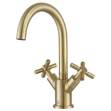 Prima Cross-Handle 1-Hole Bathroom Faucet in Brushed Champagne Gold
