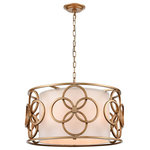Elk Lighting - Elk Home Botanic Avenue Pendant, Antique Gold - A chic twist on a classic drum shaped pendant, the Botanic Avenue design features a metal outer frame with quatrefoil motifs in a rich, antique gold finish . This metal frame work houses an inner, white cotton shade to filter the light. Four bulb fittings mean this piece is ideal for illuminating entrance halls, living rooms, dining tables or bedrooms with a modern luxe note.