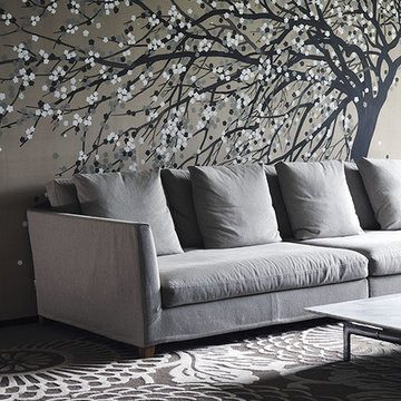 Handprinted Chinoiserie wallpaper in interior design