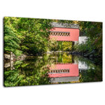 Pi Photography Wall Art and Fine Art - The Reflection of Wooddale Covered Bridge Canvas Wall Art Print, 24" X 36" - The Reflection of Wooddale Covered Bridge - Rural / Country Style / Rustic / Landscape / Nature Photograph Canvas Wall Art Print - Artwork - Wall Decor