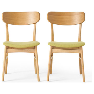 GDF Studio Lucille Fabric/ Wood Finish Dining Chair, Set of 2, Green Tea/Oak