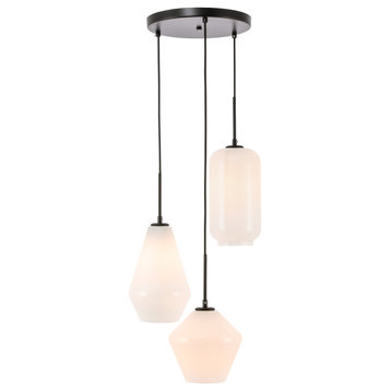 Black Finish And Frosted White Glass 3-Light Pendant