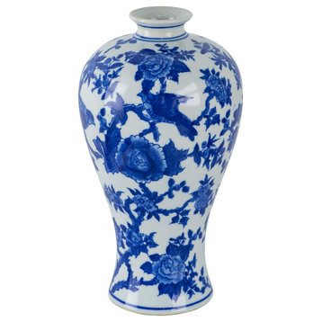 Benzara BM285532 13 Porcelain Vase Blue Persian Print, Tall Round Curved