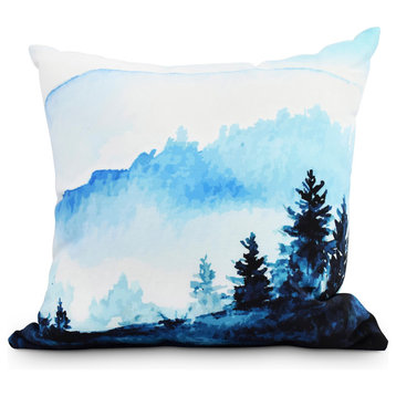 Winter Scene Blue Holiday Print Decorative Outdoor Throw Pillow, 16"