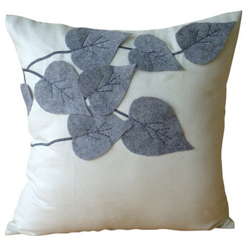 Winter Leaves, White Faux Suede Fabric 16"x16" Pillow Covers Decorative