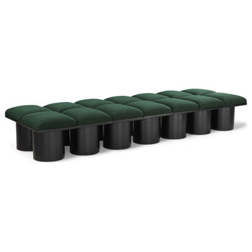 Pavilion Boucle Fabric Upholstered 14-Piece Modular Bench, Green, Black Finish