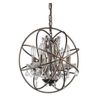 Dover 4-Light Antique Bronze Globe Cage Chandelier With Crystals, 15.5 ...