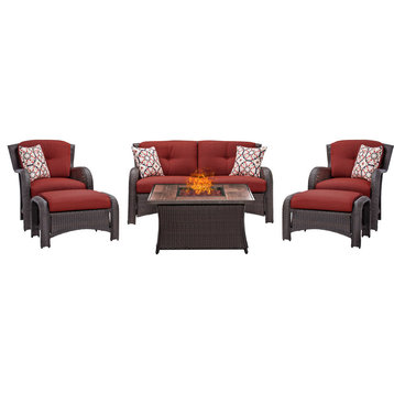 Hanover STRATH6PCFP Strathmere Six Piece Outdoor Wicker Lounge - Crimson Red /