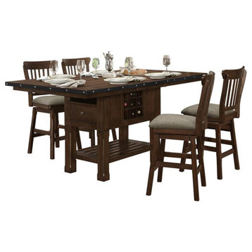 Lexicon Schleiger 5-Piece 2 Drawers Wood Counter Height Dining Set in Dark Brown