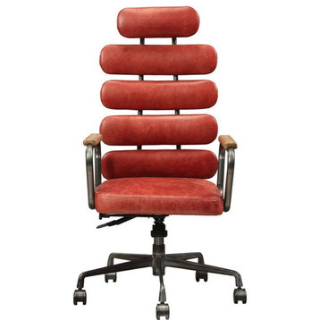ACME Calan Leather High Back Adjustable Swivel Office Chair in Red